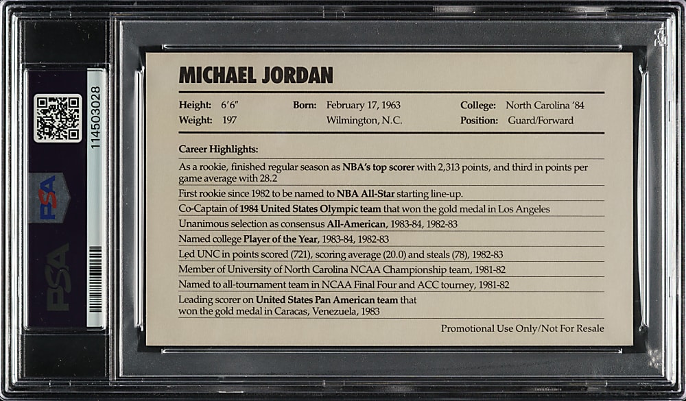 1985 Nike Basketball Michael Jordan Rookie Promo PSA EX-MT 6