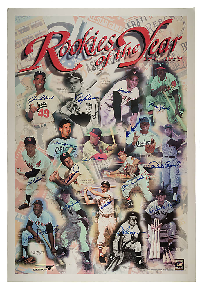 1947-1959 Rookies of the Year Multi-Signed Poster with Willie Mays and Frank Robinson