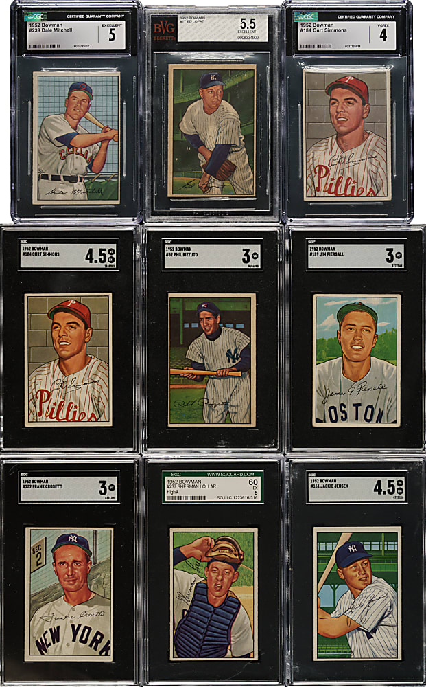 1952 Bowman SGC-, BVG- and CGC-Graded Collection (9) Including Phil Rizzuto