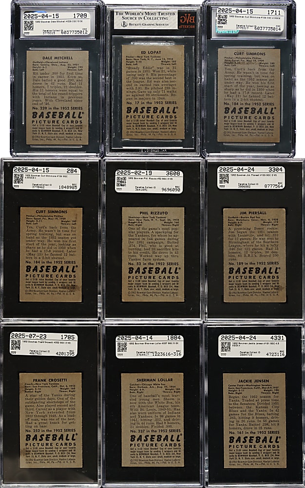 1952 Bowman SGC-, BVG- and CGC-Graded Collection (9) Including Phil Rizzuto