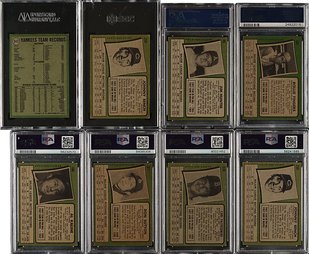 1971 Topps Hall of Fame PSA- and SGC-Graded Collection (8) Including Johnny Bench, Carl Yastrzemski, and Al Kaline