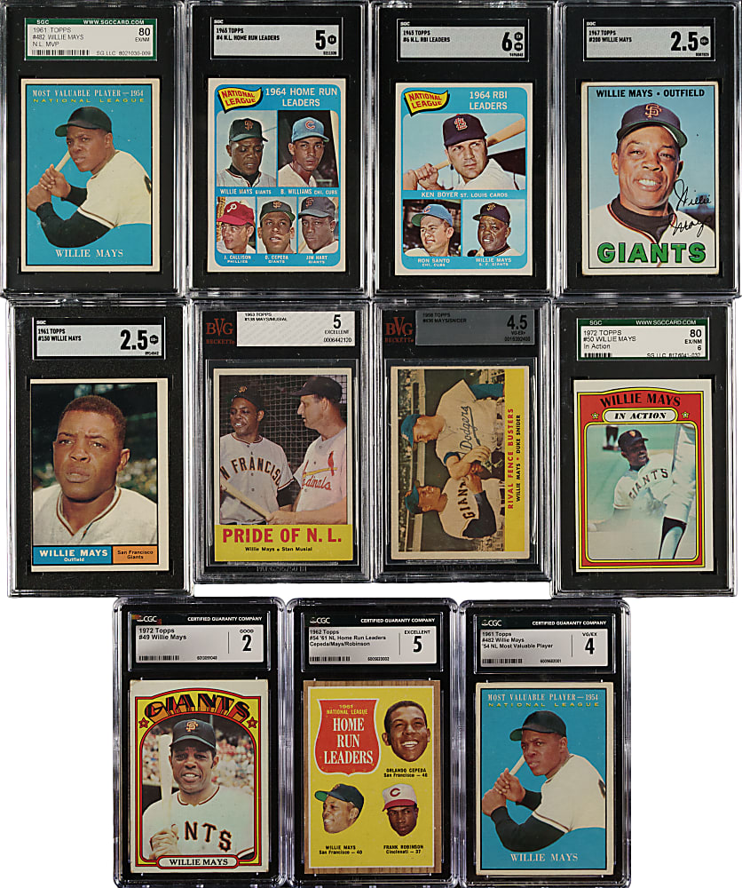 1958 to 1972 Topps Willie Mays SGC-, BVG- and CGC-Graded Collection (11)
