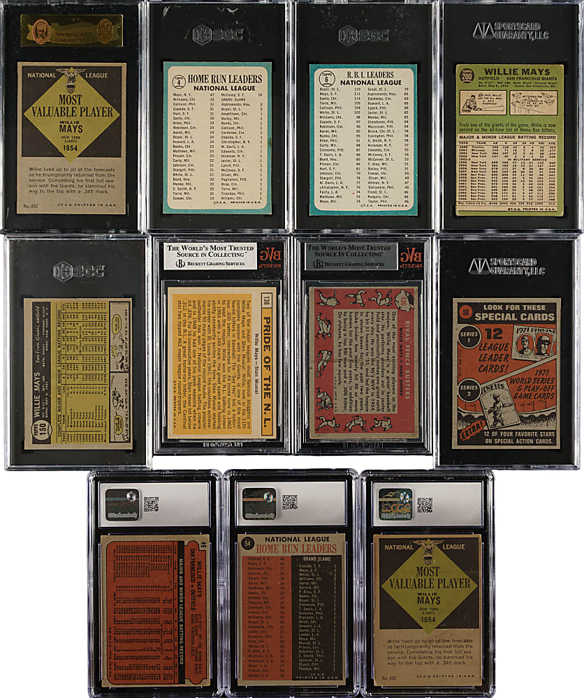 1958 to 1972 Topps Willie Mays SGC-, BVG- and CGC-Graded Collection (11)