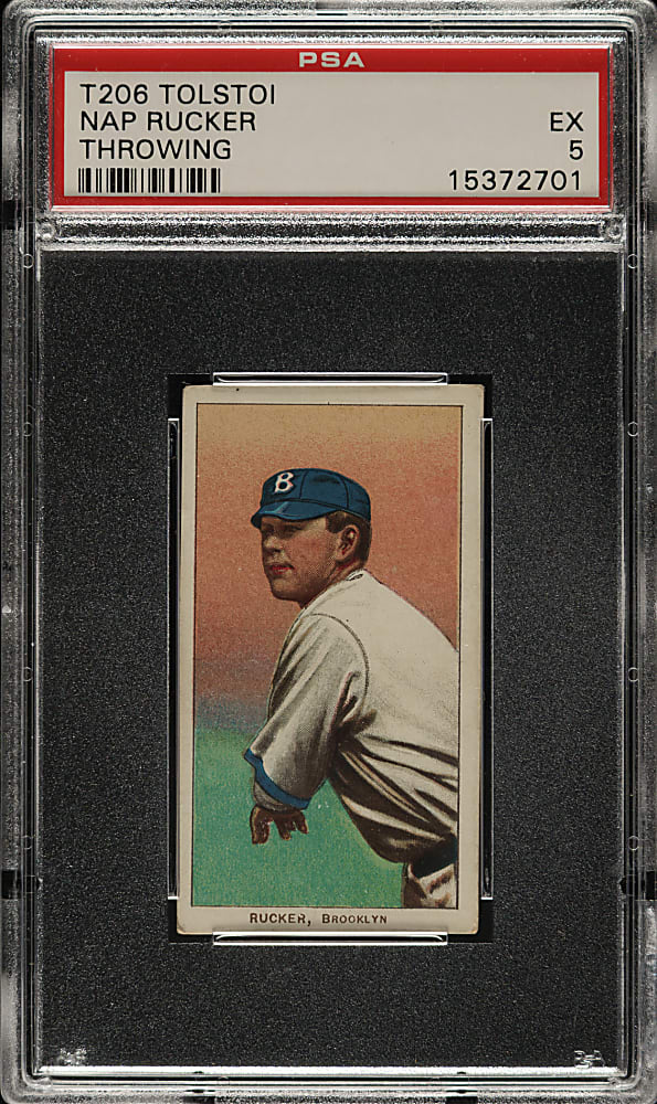 1909-1911 T206 White Border Nap Rucker Throwing PSA EX 5 - Tolstoi Back