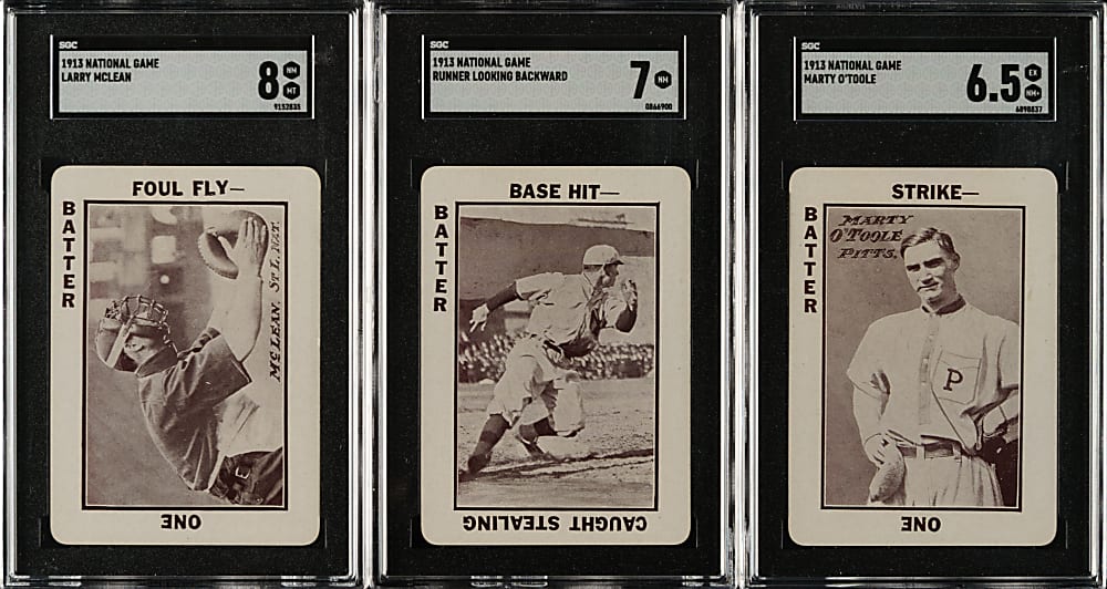 1913 WG5 National Game SGC-Graded Trio: Larry McLean, Marty O'Toole and Runner Looking Backward