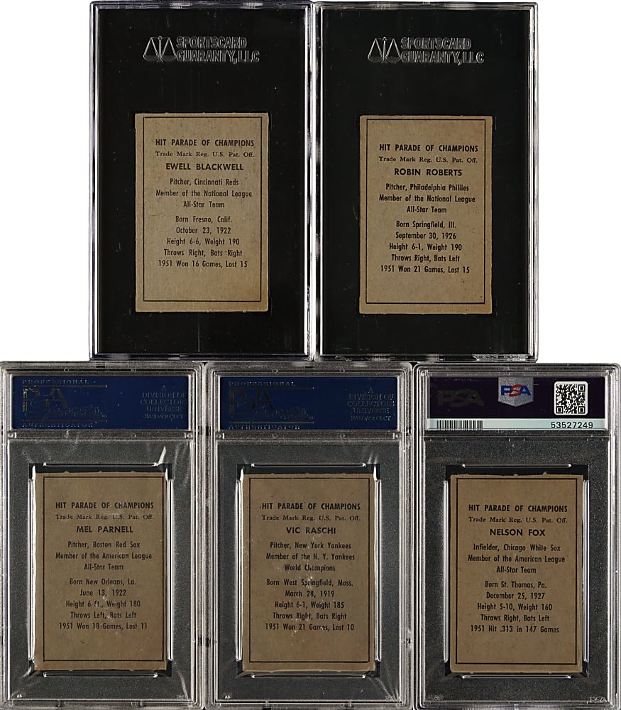1952 Berk Ross PSA- and SGC-Graded Collection (5)