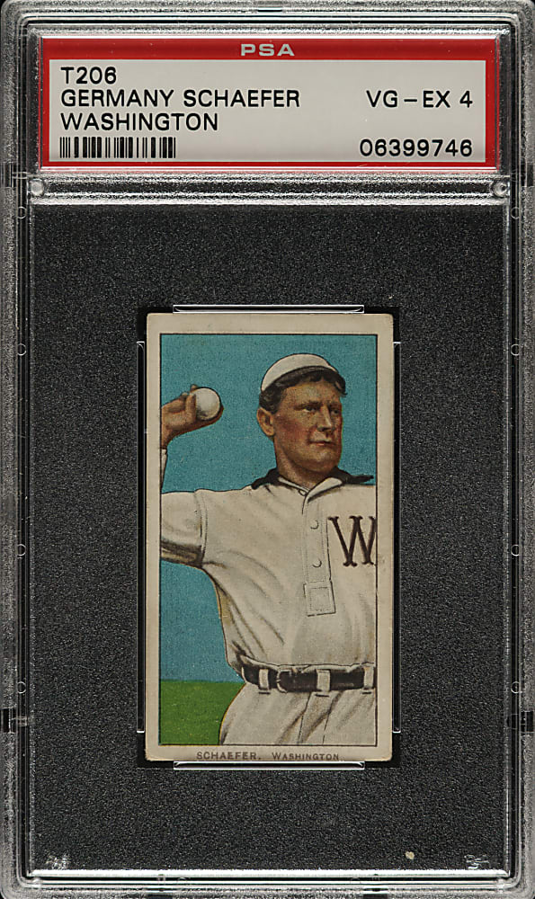 1909-1911 T206 White Border Germany Schaefer Washington PSA VG-EX 4 - Tolstoi Back