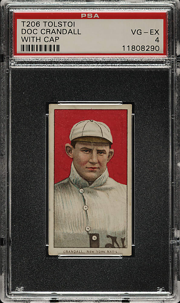 1909-1911 T206 White Border Doc Crandall Portrait with Cap PSA VG-EX 4 - Tolstoi Back