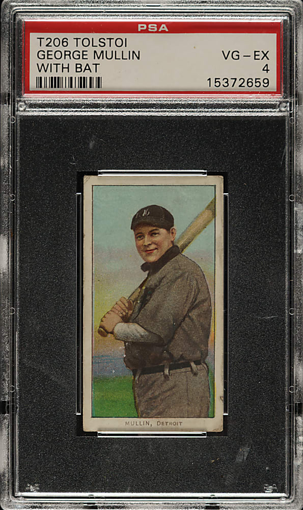 1909-1911 T206 White Border George Mullin with Bat PSA VG-EX 4 - Tolstoi Back