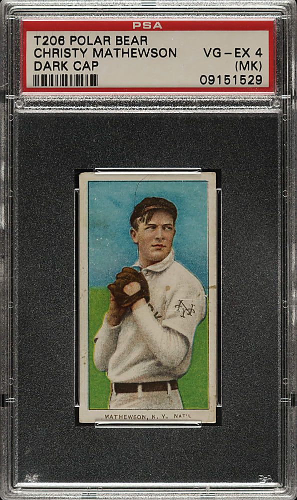 1909-1911 T206 White Border Christy Mathewson Dark Cap PSA VG-EX 4 (MK) - Polar Bear Back