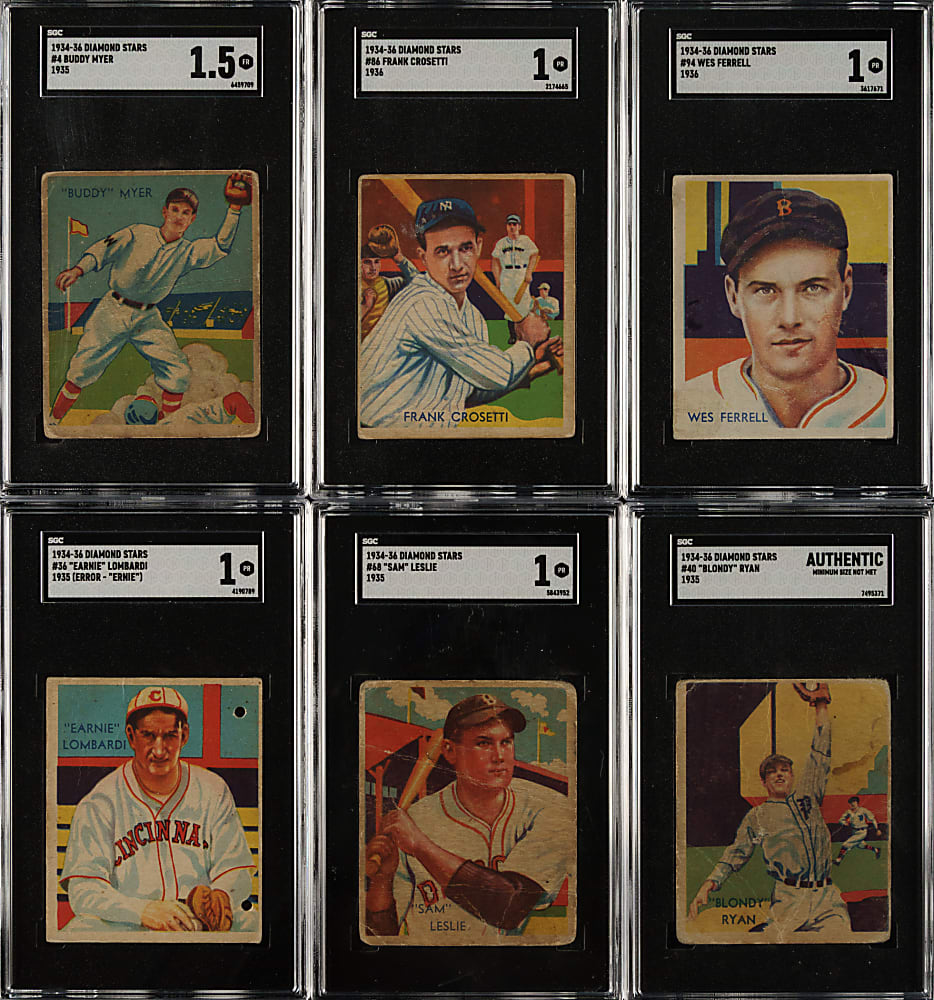 1934-1936 R327 Diamond Stars SGC-Graded Collection (6) Including Ernie Lombardi