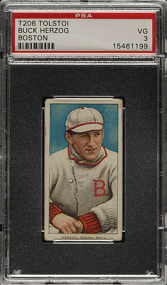 1909-1911 T206 White Border Buck Herzog Boston PSA VG 3 - Tolstoi Back