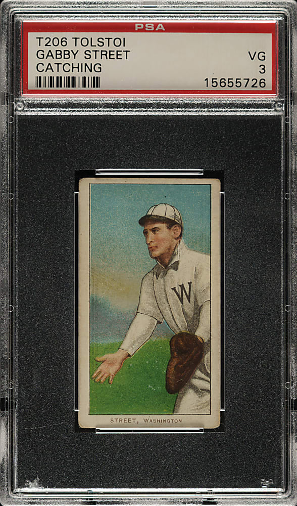 1909-1911 T206 White Border Gabby Street Catching PSA VG 3 - Tolstoi Back