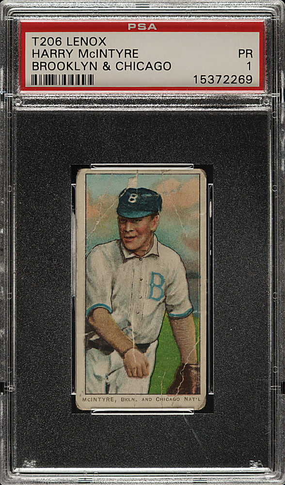 1909-1911 T206 White Border Harry McIntyre Brooklyn & Chicago PSA POOR 1 - Black Lenox Back