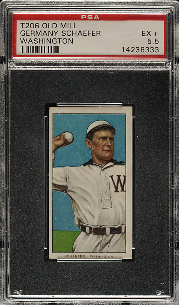 1909-1911 T206 White Border Germany Schaefer Washington PSA EX+ 5.5 - Old Mill Back