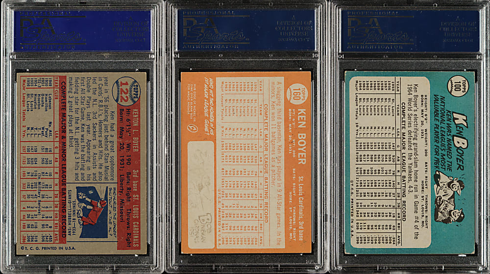 Signed 1957 to 1965 Topps Ken Boyer Trio - PSA/DNA