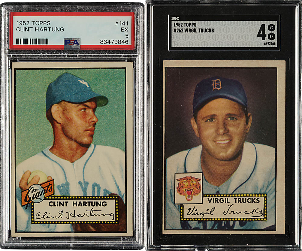 1952 Topps #141 Clint Hartung and 262 Virgil Trucks PSA- and SGC-Graded Pair