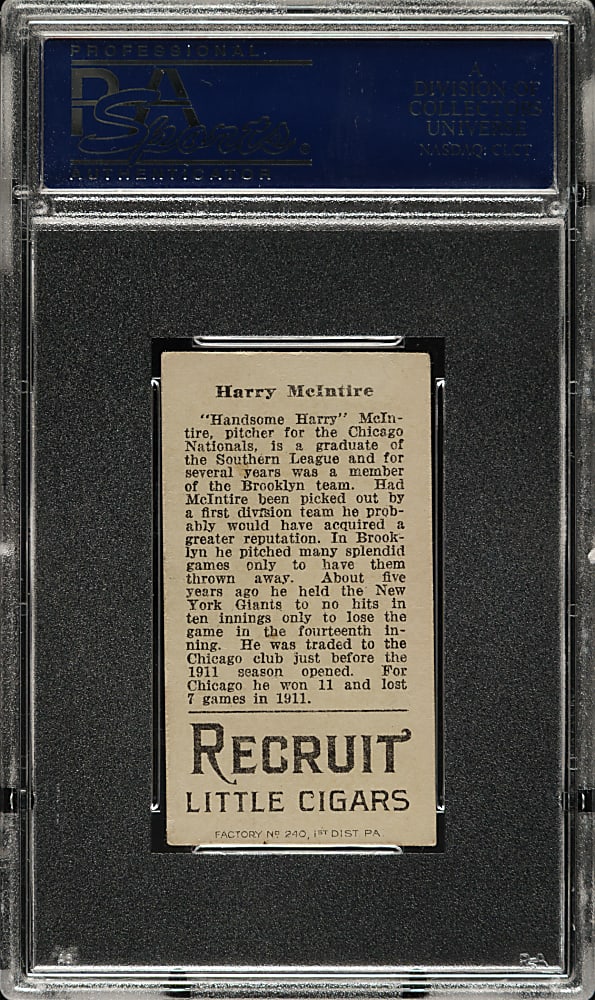 1912 T207 Brown Background Harry McIntire PSA VG 3