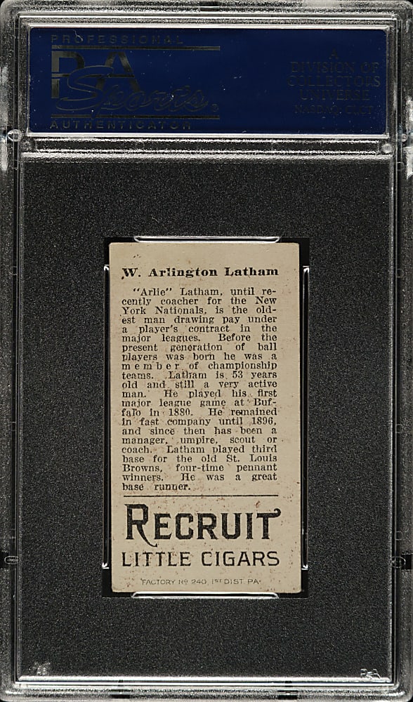 1912 T207 Brown Background W. Arlington Latham PSA VG-EX 4