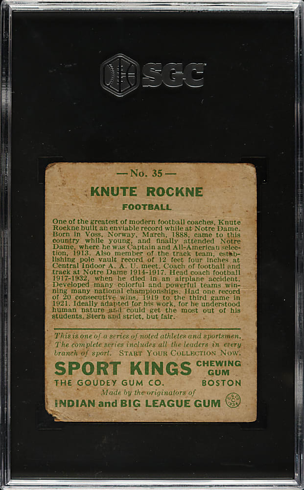 1933 R338 Sport Kings #35 Knute Rockne SGC POOR 1