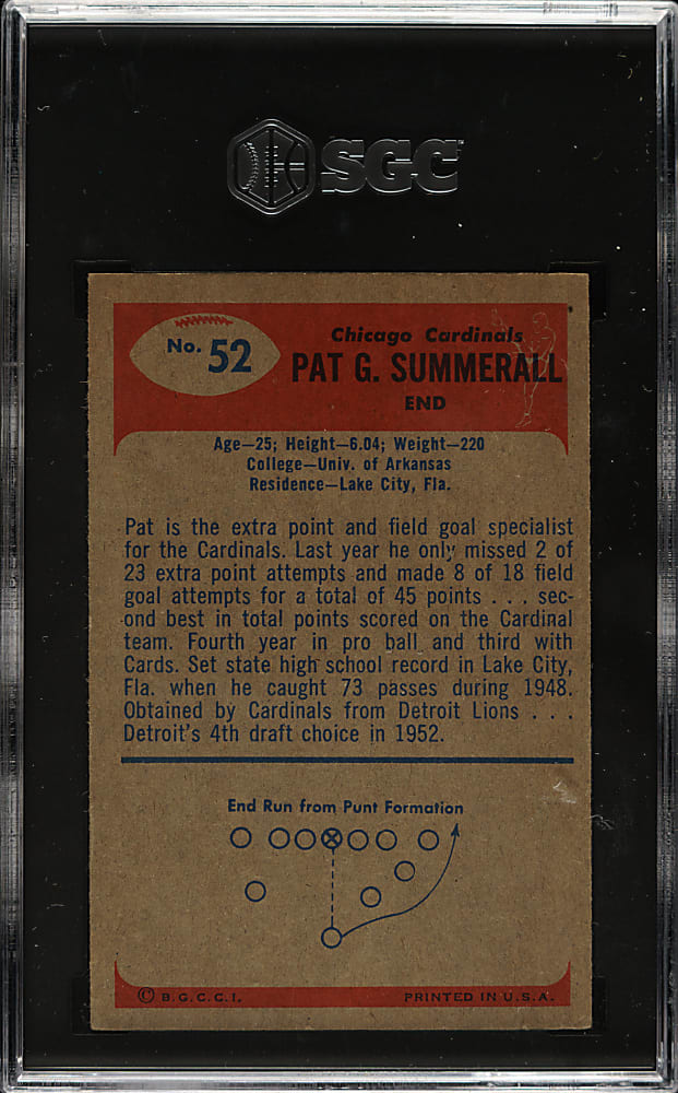 1955 Bowman Football #52 Pat Summerall Rookie SGC EX 5