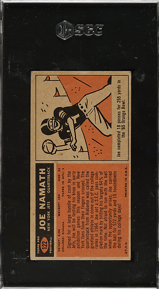 1965 Topps Football #122 Joe Namath Rookie SGC POOR 1