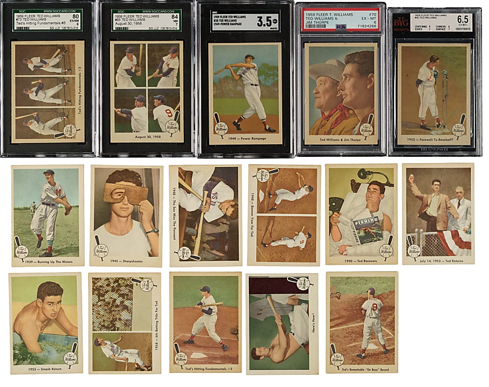 1959 Fleer Ted Williams Collection (19) Including One Uncut Panel