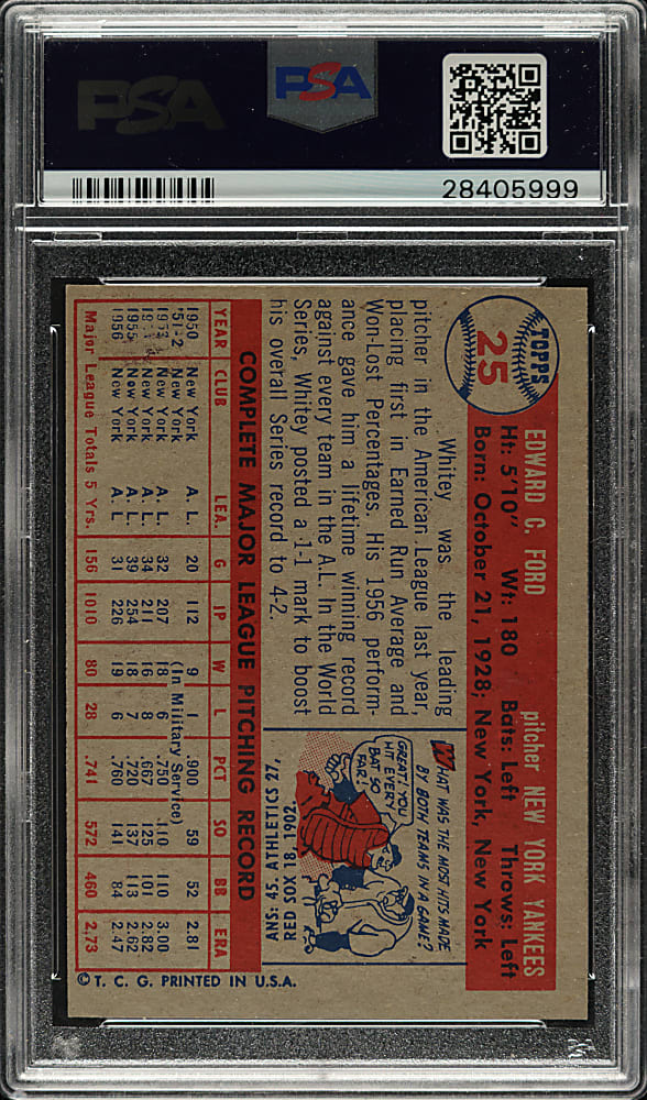 1957 Topps #25 Whitey Ford PSA EX-MT 6