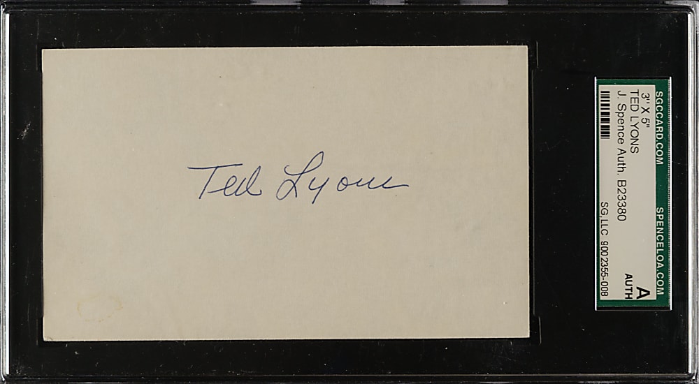 Ted Lyons Signed Index Card - SGC/JSA