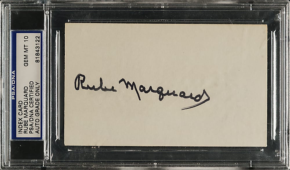 Rube Marquard Signed Index Card PSA/DNA GEM MINT 10