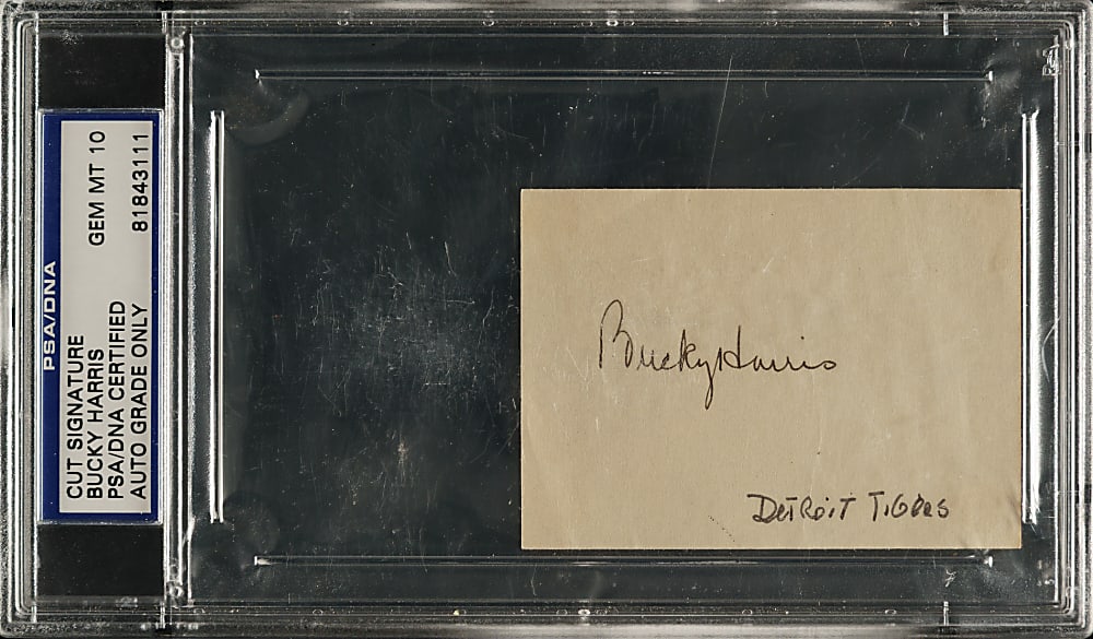 Bucky Harris Cut Signature PSA/DNA GEM MINT 10