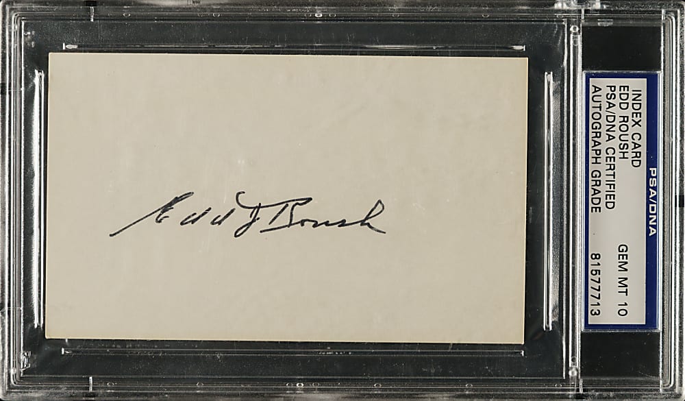 Edd Roush Signed Index Card PSA/DNA GEM MINT 10