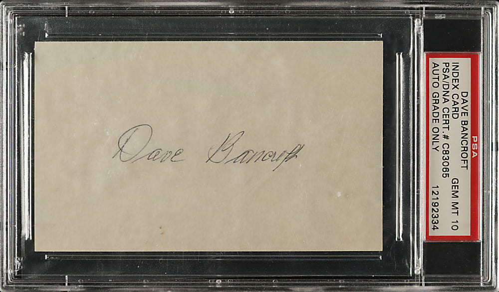 Dave Bancroft Signed Index Card PSA/DNA GEM MINT 10