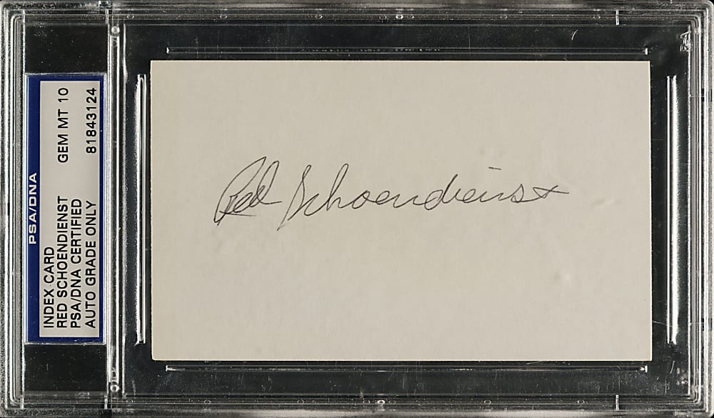 Red Schoendienst Signed Index Card PSA/DNA GEM MINT 10