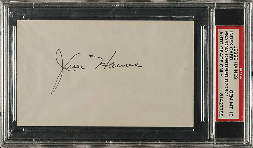 Jesse Haines Signed Index Card PSA/DNA GEM MINT 10
