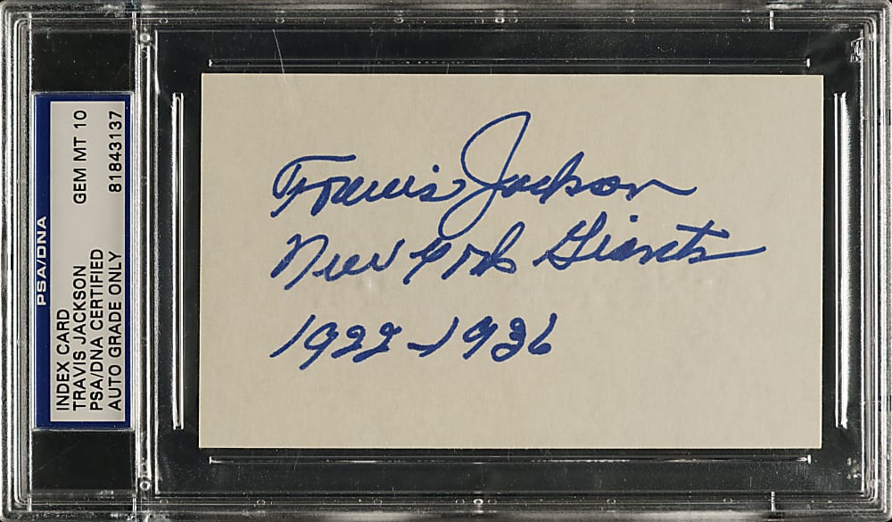 Travis Jackson Signed Index Card PSA/DNA GEM MINT 10