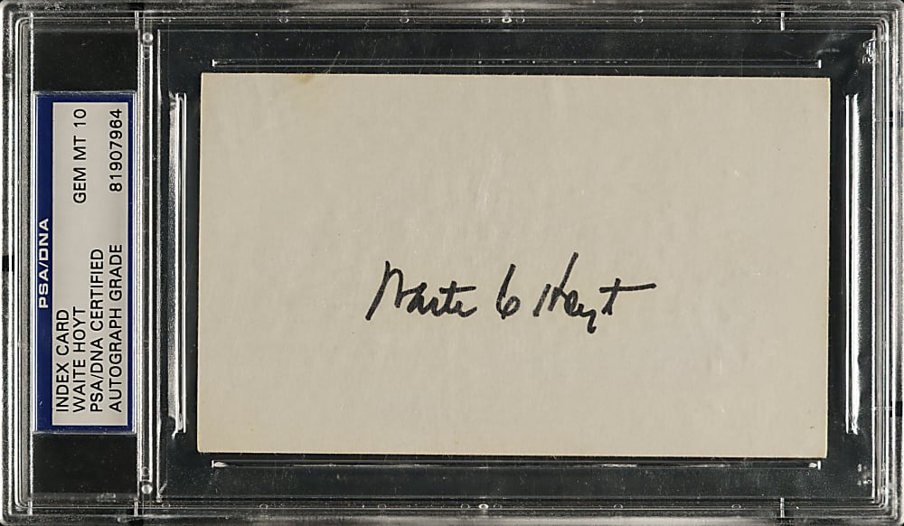 Waite Hoyt Signed Index Card PSA/DNA GEM MINT 10
