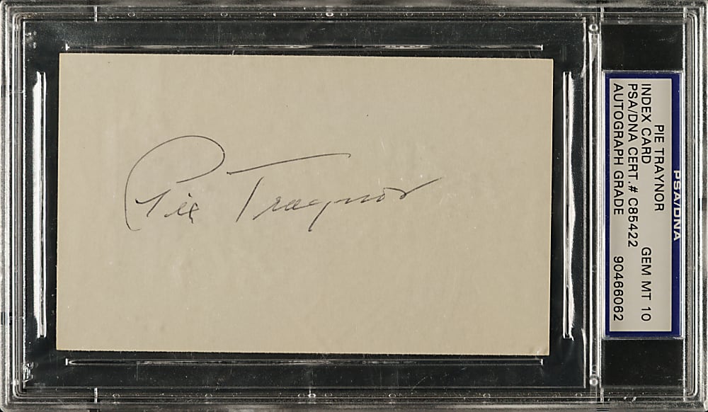 Pie Traynor Signed Index Card PSA/DNA GEM MINT 10