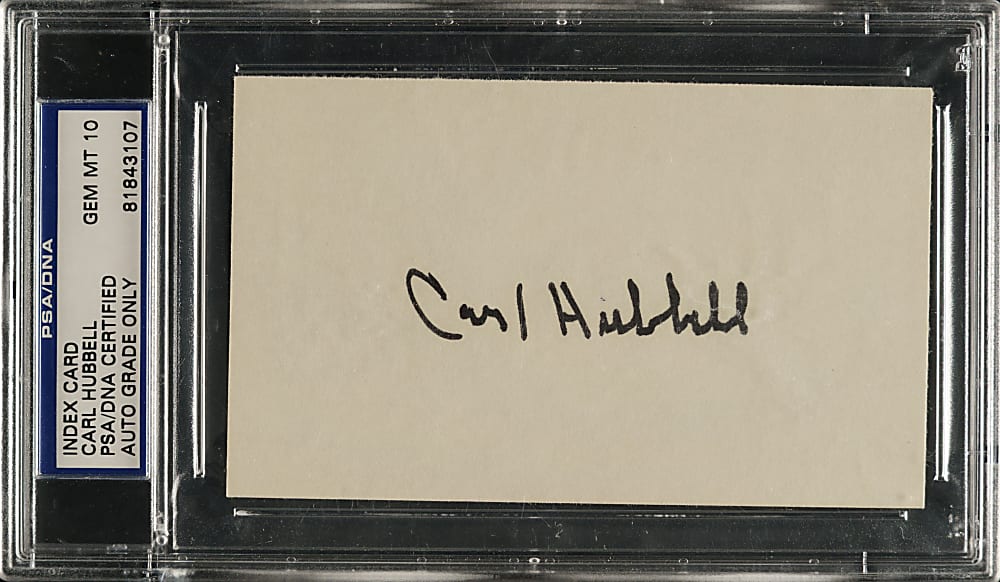 Carl Hubbell Signed Index Card PSA/DNA GEM MINT 10