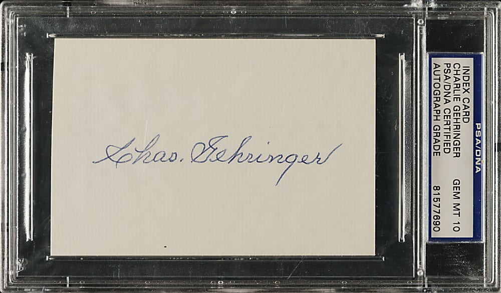 Charlie Gehringer Signed Index Card PSA/DNA GEM MINT 10