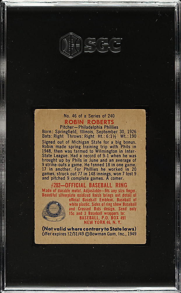 1949 Bowman #46 Robin Roberts Rookie SGC VG/EX 4