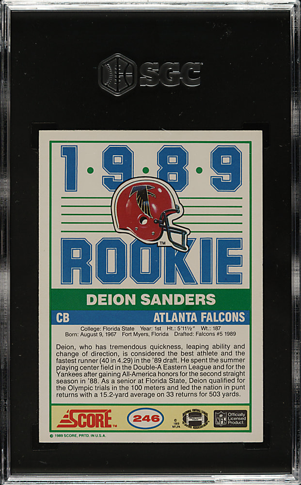1989 Score Football #246 Deion Sanders Rookie SGC GEM MINT 10