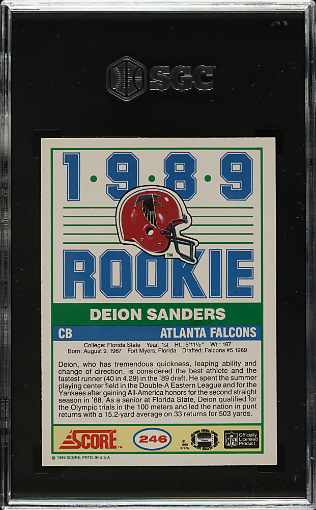 1989 Score Football #246 Deion Sanders Rookie SGC GEM MINT 10