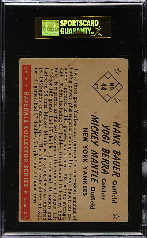 1953 Bowman Color #44 Bauer/Berra/Mantle SGC VG 40