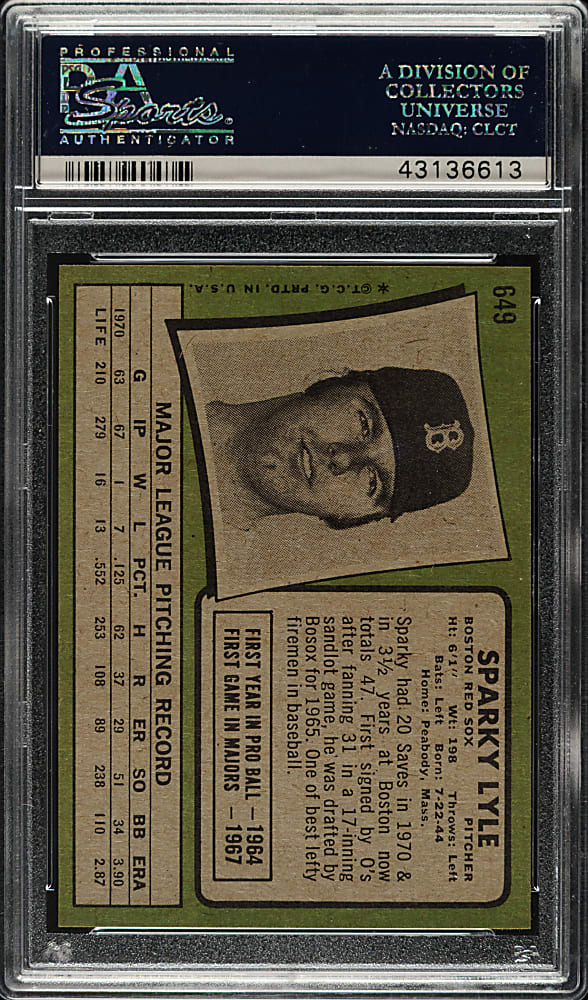 1971 Topps #649 Sparky Lyle PSA NM-MT 8