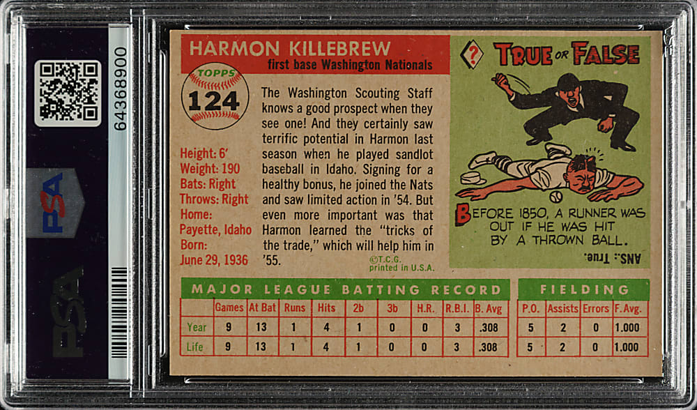 1955 Topps #124 Harmon Killebrew Rookie PSA EX 5