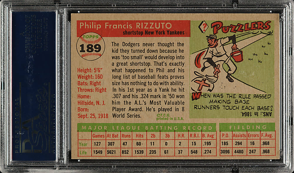1955 Topps #189 Phil Rizzuto PSA NM 7
