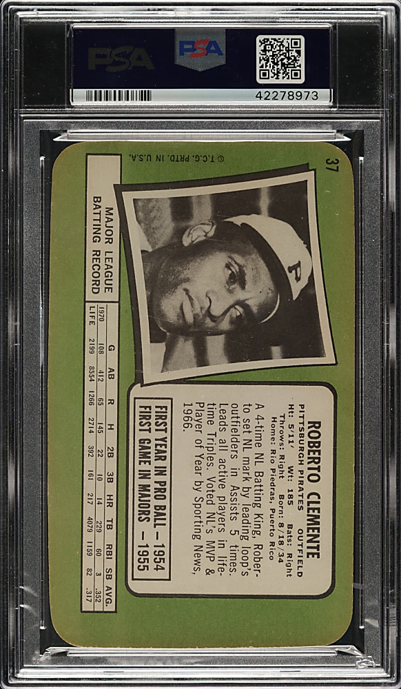 1971 Topps Super #37 Roberto Clemente PSA NM 7