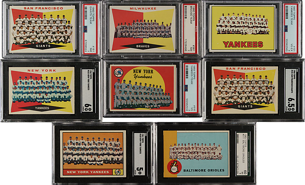 1957 to 1967 Topps Team PSA- and SGC-Graded Collection (12) Including New York Yankees, Boston Red Sox, and San Francisco Giants