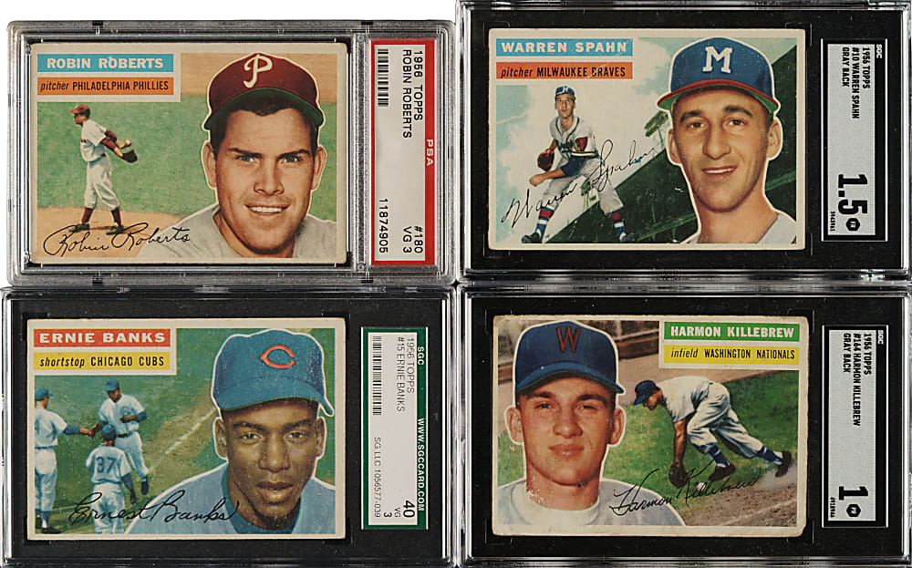 1956 Topps PSA- and SGC-Graded Collection (15) Including Ernie Banks, Warren Spahn, and Harmon Killebrew